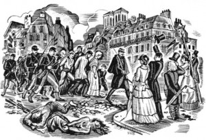 और पेरिस के रईस, जिनमें से कई अब लौट आये थे, सड़क की पटरियों पर खड़े होकर इस घृणित तमाशे को देख रहे थे और इस जीत के लिए अपनी पीठ थपथपा रहे थे।
